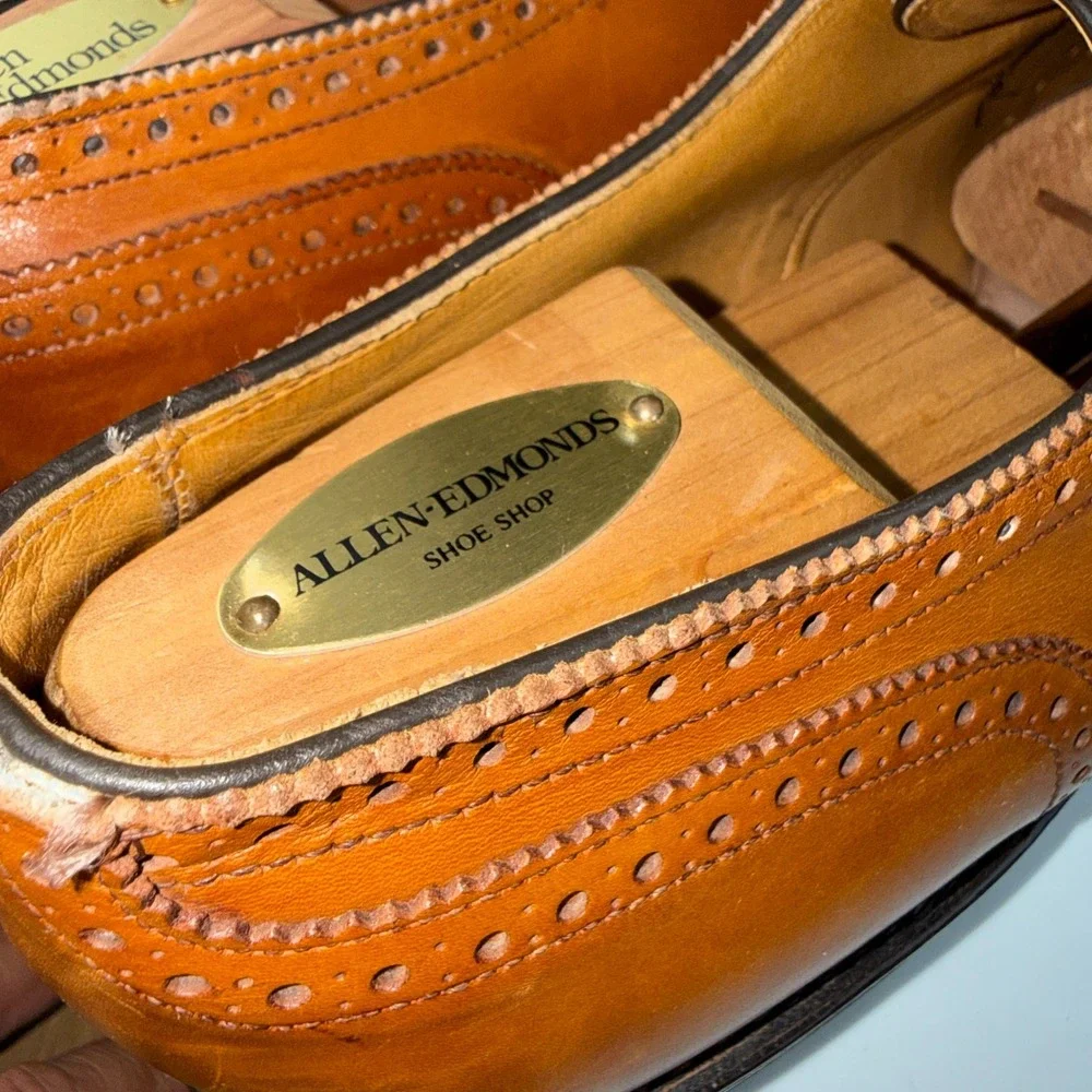 Allen Edmonds Lexington Mens 14 D Brown Leather Cap Toe Brogue Derby Shoes 5161